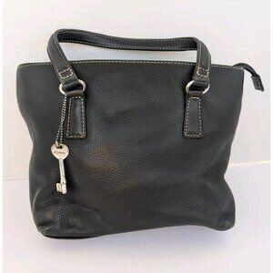 Fossil Black Pebbled Leather Handbag 75082 With Key Women's Purse